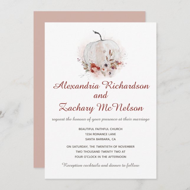 Pumpkin Rustic Watercolor Invitation (Front/Back)
