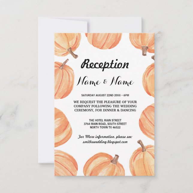 Pumpkin Rustic Wedding Reception Cards Fall (Front)