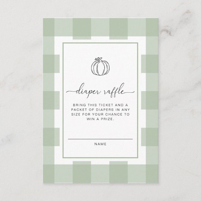 Pumpkin Sage Green Gingham Diaper Raffle Ticket Enclosure Card (Front)