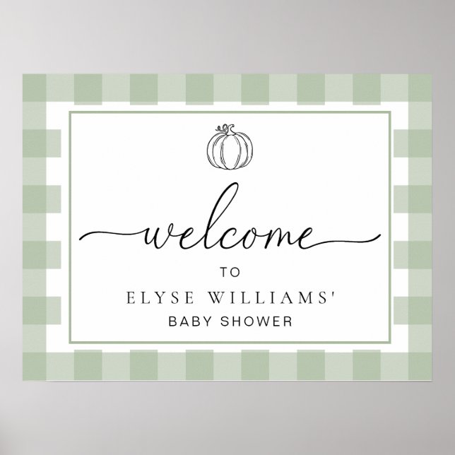 Pumpkin Sage Green Gingham Welcome Poster (Front)