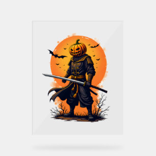 Pumpkin Samurai – Halloween Warrior T-Shirt Acrylic Sign