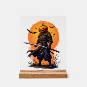 Pumpkin Samurai � Halloween Warrior T-Shirt Acrylic Sign