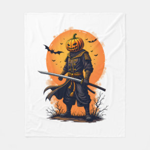 Pumpkin Samurai � Halloween Warrior T-Shirt Fleece Blanket