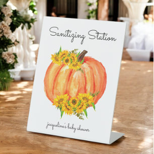 Pumpkin Sanitising Station Orange White  Pedestal Sign