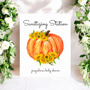 Pumpkin Sanitizing Station Orange White Poster