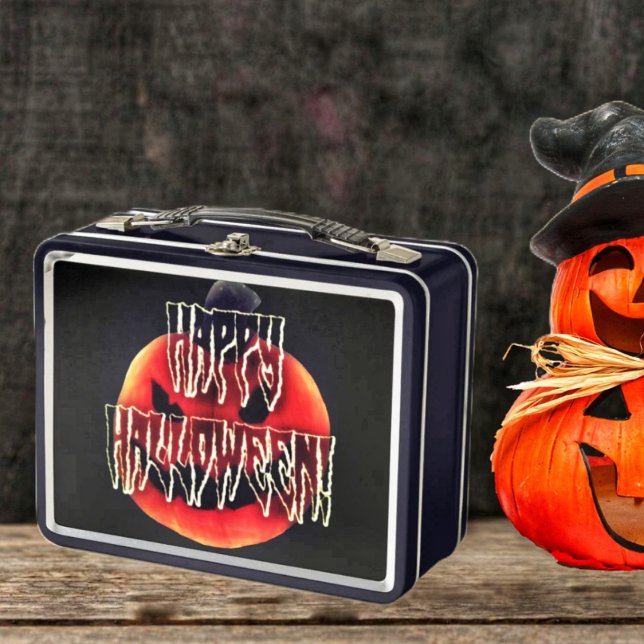 Pumpkin Scare-Wht Metal Lunch Box (Join in the Halloween fun, with a Classic, Metal Lunch Box, decorated for the season!)