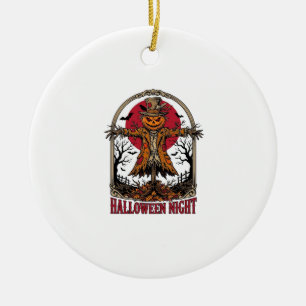 Pumpkin Scarecrow Halloween Vintage Engraving Art Ceramic Tree Decoration