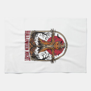 Pumpkin Scarecrow Halloween Vintage Engraving Art Tea Towel