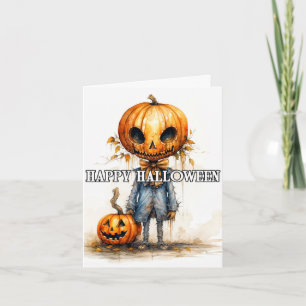 Pumpkin Scarecrow Illustration   Happy Halloween Card