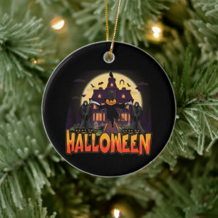 Pumpkin Scary House, Halloween Ceramic Tree Decoration