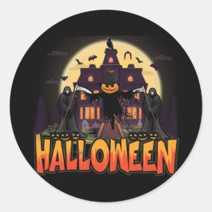 Pumpkin Scary House, Halloween Classic Round Sticker