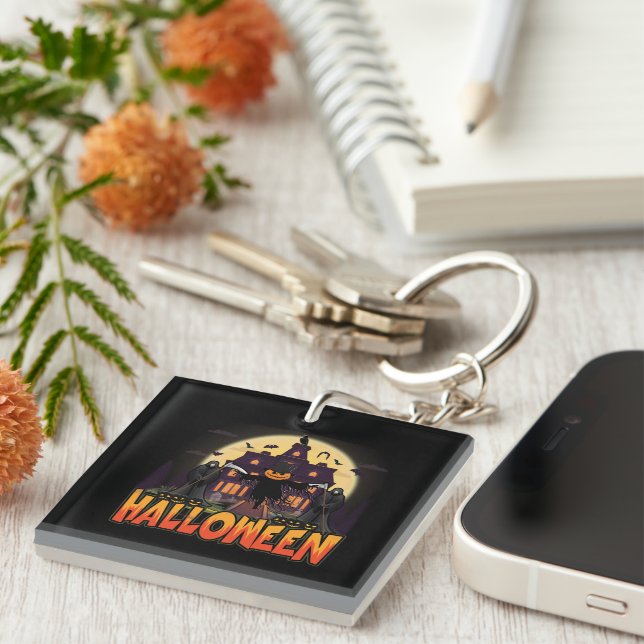 Pumpkin Scary House, Halloween Key Ring (Front Right)