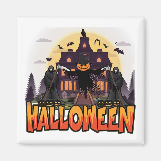 Pumpkin Scary House, Halloween Magnet (Front)