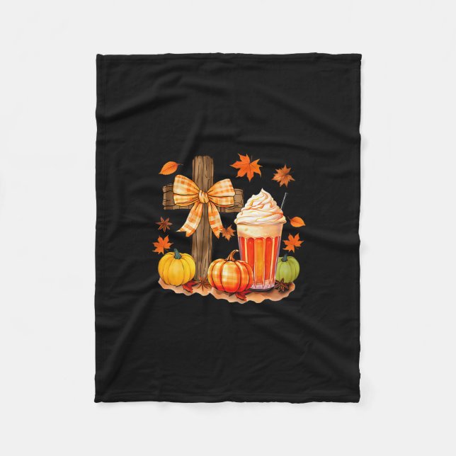 Pumpkin Sce And Jesus Christ Cross Pumpkin Christi Fleece Blanket (Front)