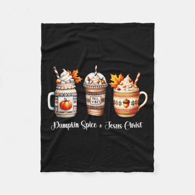 Pumpkin Sce And Jesus Christ Women Christan Fall C Fleece Blanket (Front)