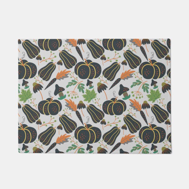 Pumpkin seamless pattern carrot black and white doormat (Front)