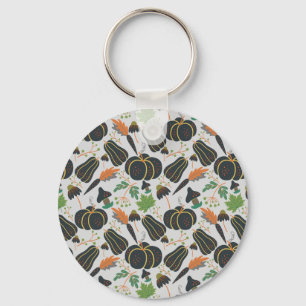 Pumpkin seamless pattern carrot black and white key ring