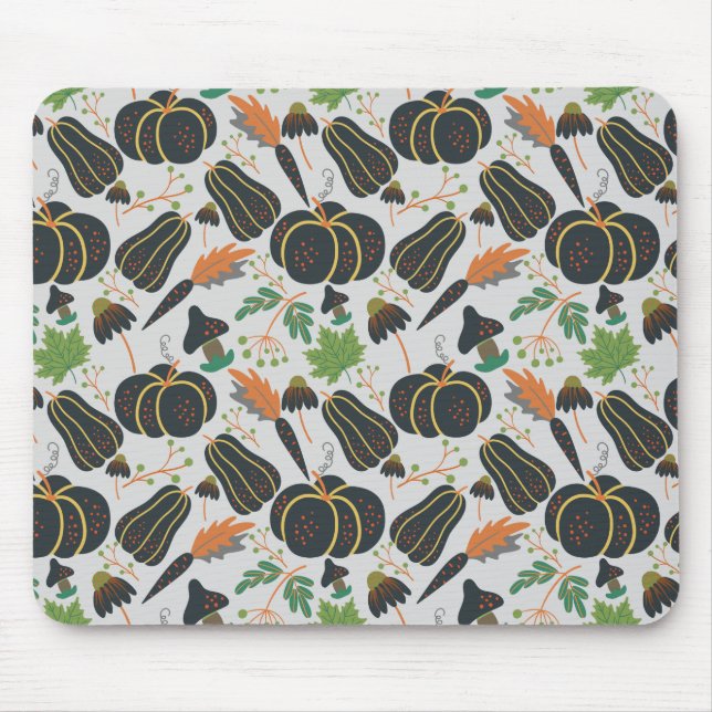 Pumpkin seamless pattern carrot black and white mouse mat (Front)