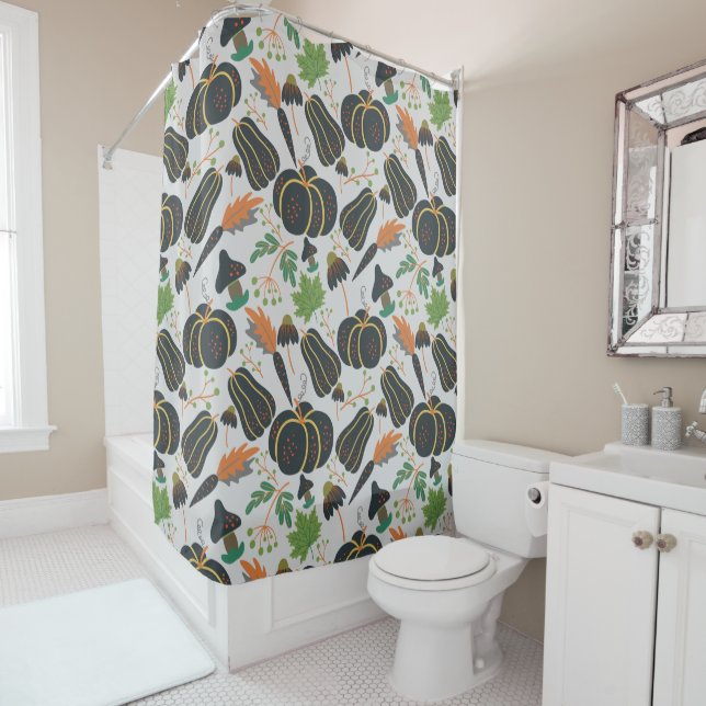 Pumpkin seamless pattern carrot black and white shower curtain (In Situ)
