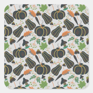 Pumpkin seamless pattern carrot black and white square sticker