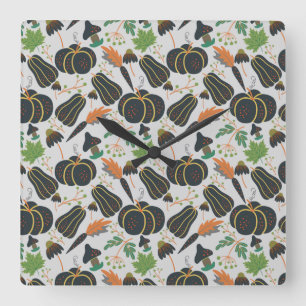 Pumpkin seamless pattern carrot black and white square wall clock