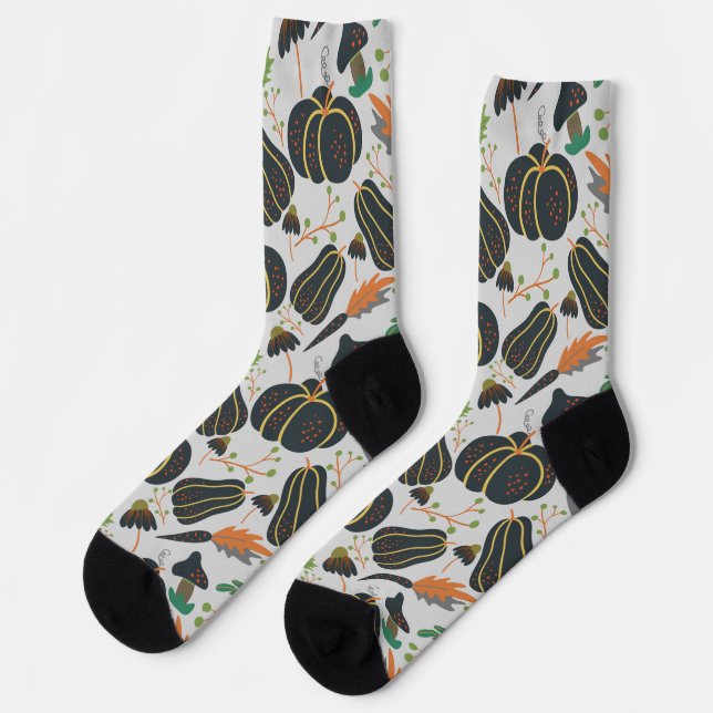 Pumpkin seamless pattern carrot black and white wr socks (Left)