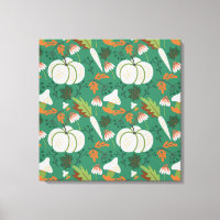 Pumpkin seamless pattern carrots and mushrooms