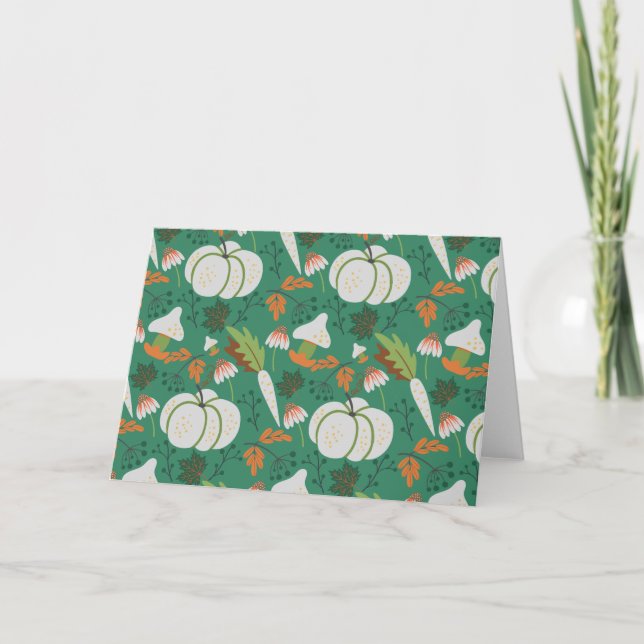Pumpkin seamless pattern carrots and mushrooms card (Front)