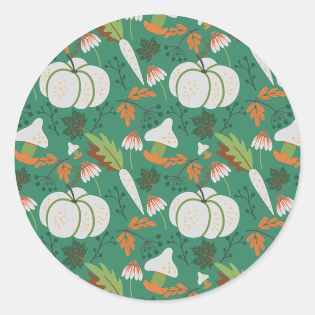 Pumpkin seamless pattern carrots and mushrooms classic round sticker (Front)