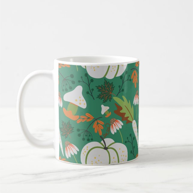 Pumpkin seamless pattern carrots and mushrooms coffee mug (Left)