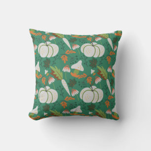 Pumpkin seamless pattern carrots and mushrooms cushion