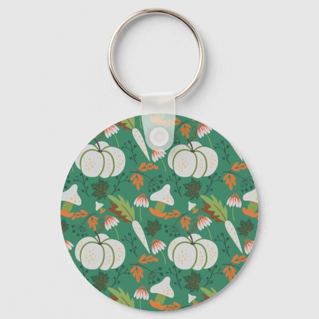 Pumpkin seamless pattern carrots and mushrooms key ring (Front)