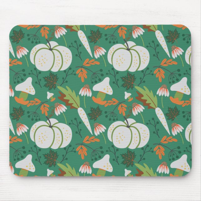 Pumpkin seamless pattern carrots and mushrooms mouse mat (Front)