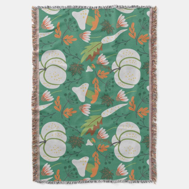 Pumpkin seamless pattern carrots and mushrooms throw blanket (Front Vertical)