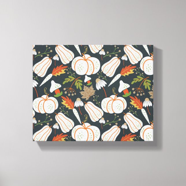 Pumpkin seamless pattern floral black and white canvas print (Front)