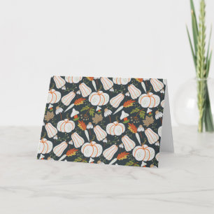 Pumpkin seamless pattern floral black and white card