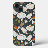 Pumpkin seamless pattern floral black and white