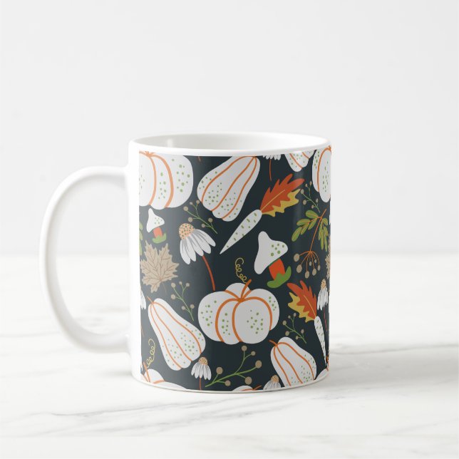 Pumpkin seamless pattern floral black and white coffee mug (Left)