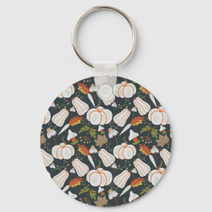 Pumpkin seamless pattern floral black and white key ring