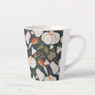 Pumpkin seamless pattern floral black and white latte mug