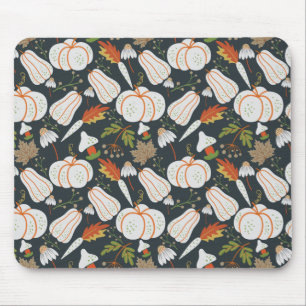 Pumpkin seamless pattern floral black and white mouse mat