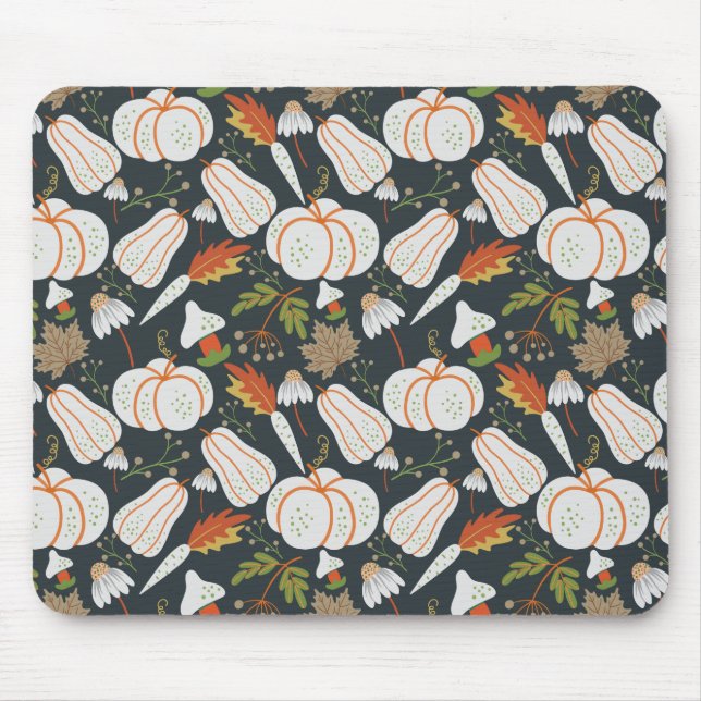 Pumpkin seamless pattern floral black and white mouse mat (Front)