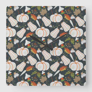 Pumpkin seamless pattern floral black and white square wall clock