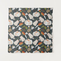 Pumpkin seamless pattern floral black and white