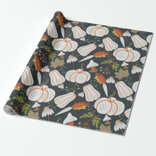 Pumpkin seamless pattern floral black and white wrapping paper