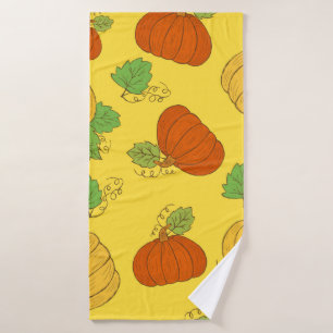 Pumpkin seamless pattern. Hand drawn doodle brushe Bath Towel