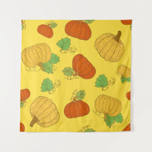 Pumpkin seamless pattern. Hand drawn doodle brushe Tapestry