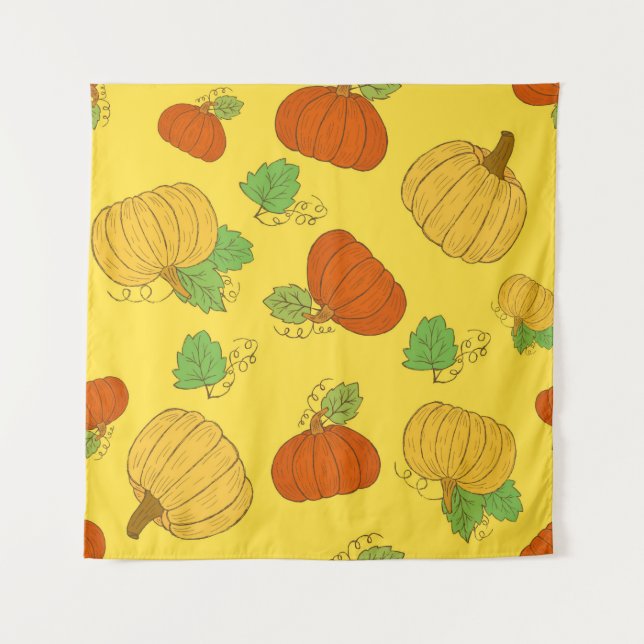 Pumpkin seamless pattern. Hand drawn doodle brushe Tapestry (Front)