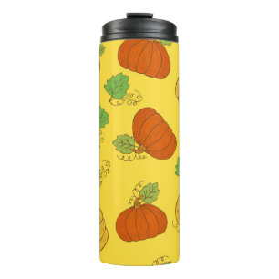 Pumpkin seamless pattern. Hand drawn doodle brushe Thermal Tumbler