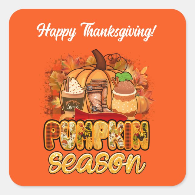 Pumpkin Season Autumn Customise Square Sticker (Front)